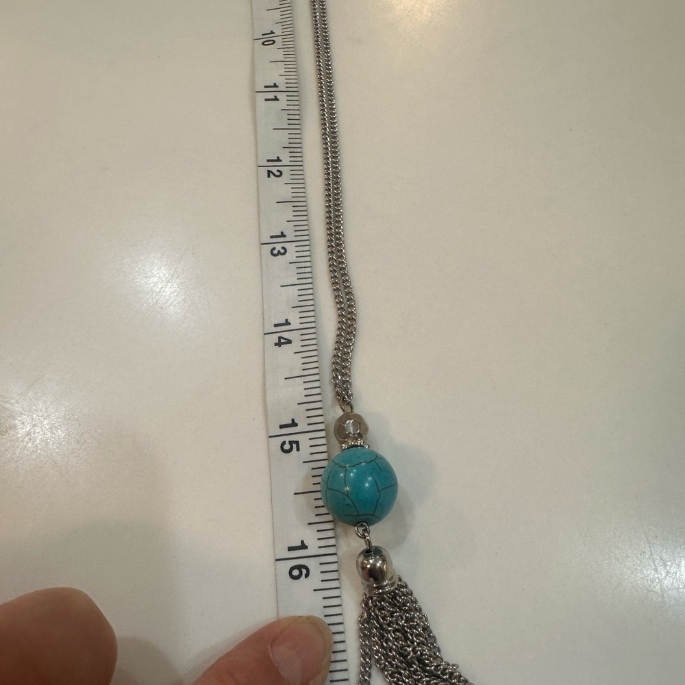 Turquoise & Silver Tassel Jewelry Set - Necklace & Earrings - Picture 6 of 12
